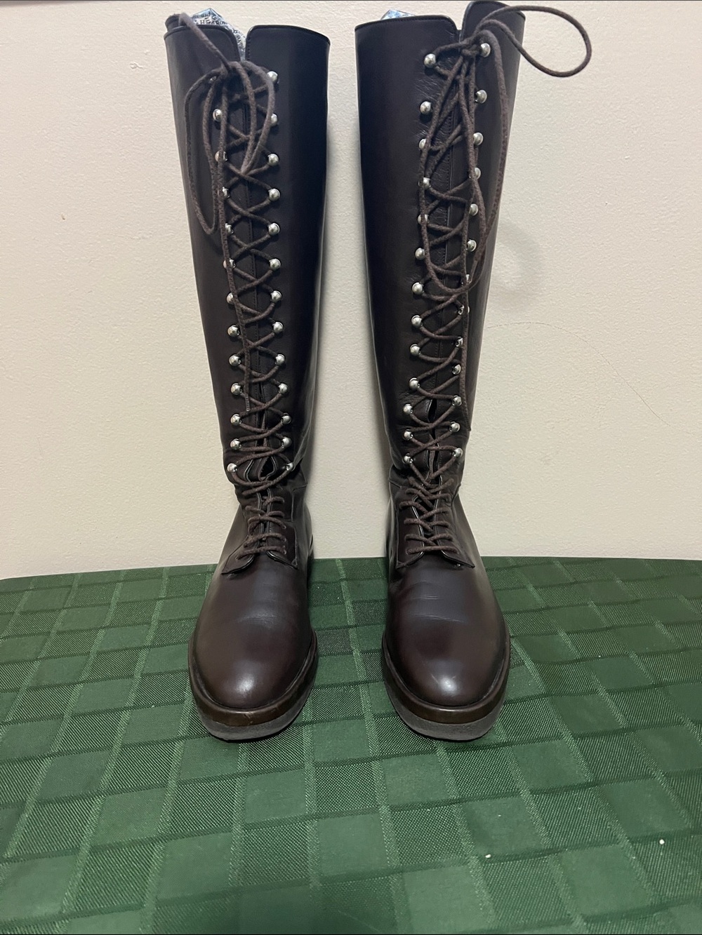 Women’s Tall Lace-Up Riding Boots in Dark Brown 38 Leather